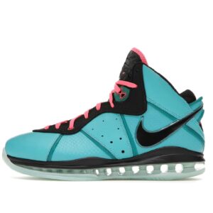 Chaussure turquoise et noire avec lacets roses et semelles transparentes